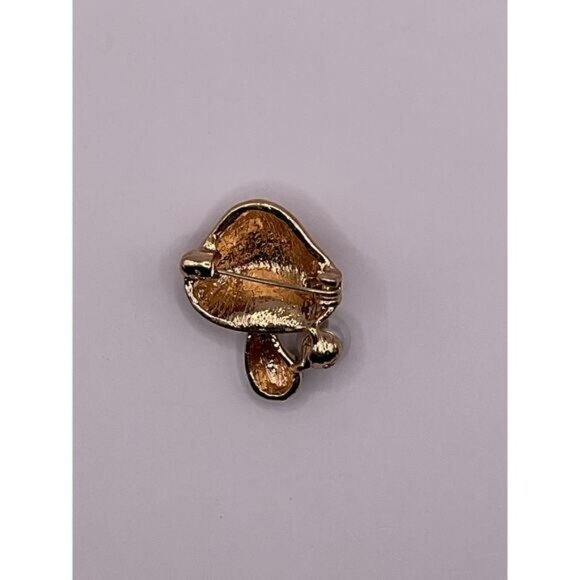 Mushroom Shaped Enamel Pin With Pearl Accent Brooch - Picture 2 of 4